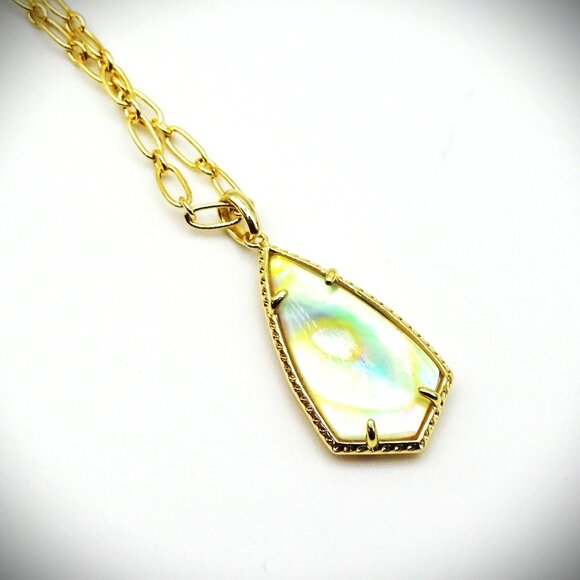 KENDRA SCOTT Camry Yellow Gold Plated White Abalone Shell Pendant Long Necklace - Picture 1 of 10